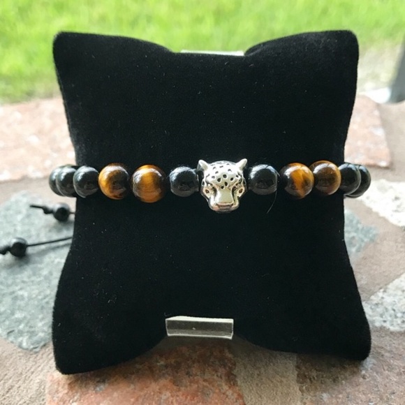 Men or women onyx & tiger eye panther bracelet - Picture 5 of 7